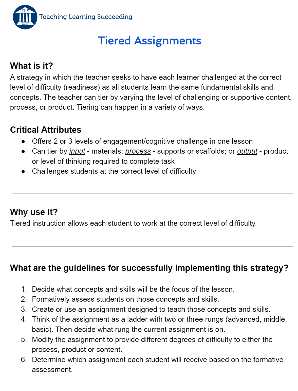 tiered assignments teaching strategy